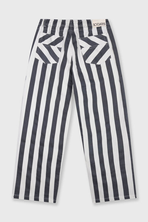 10Days Ecru/blaue gerade geschnittene Hose mit Streifen
