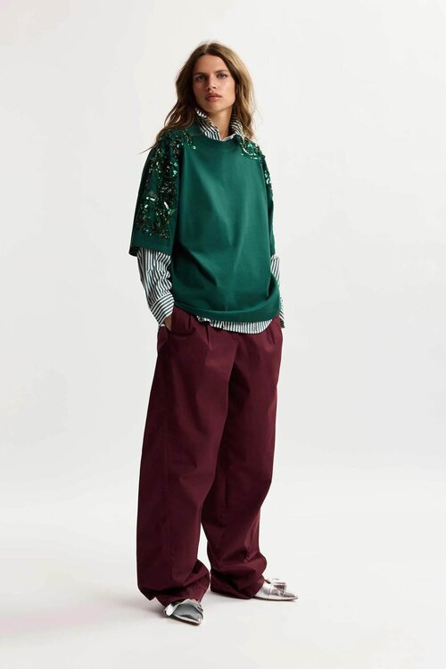 Essentiel Antwerp T-Shirt Pailletten dunkelgrün