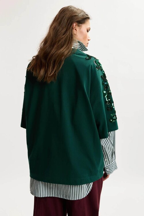 Essentiel Antwerp T-Shirt Pailletten dunkelgrün