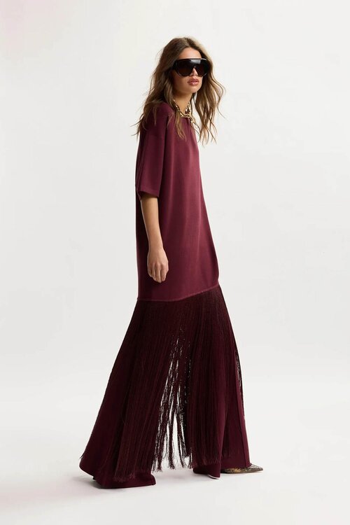 Essentiel Antwerp Minikleid mit Fransen bordeaux