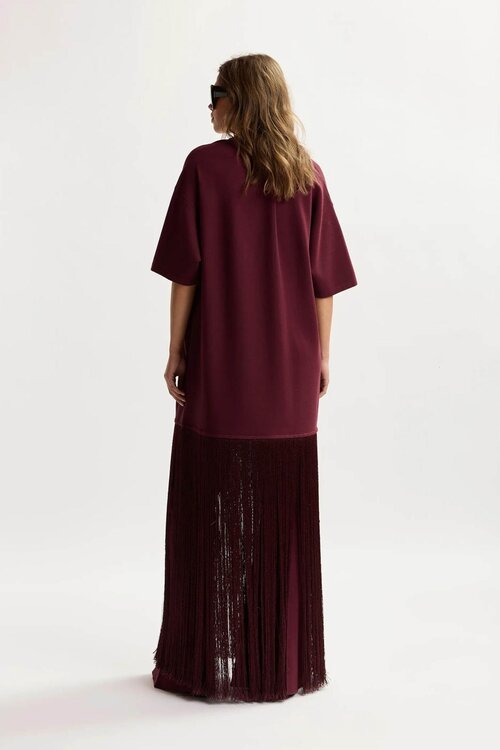 Essentiel Antwerp Minikleid mit Fransen bordeaux