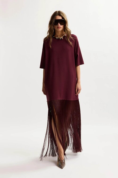 Essentiel Antwerp Minikleid mit Fransen bordeaux