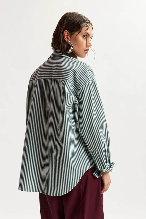 Essentiel Antwerp Gestreifte Bluse mit Pailletten in Grün