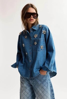 Essentiel Antwerp Jeanshemd mit Strass blau