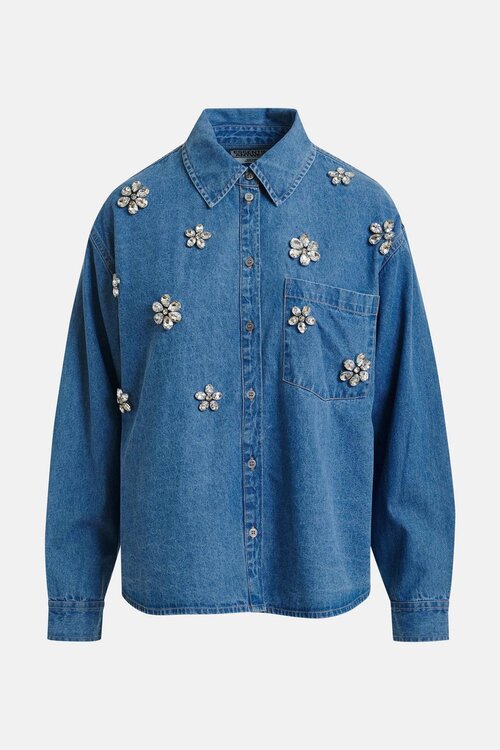 Essentiel Antwerp Jeanshemd mit Strass blau