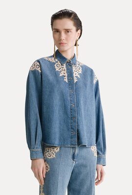 Forte_Forte Blaues Jeans-Boxy-Shirt