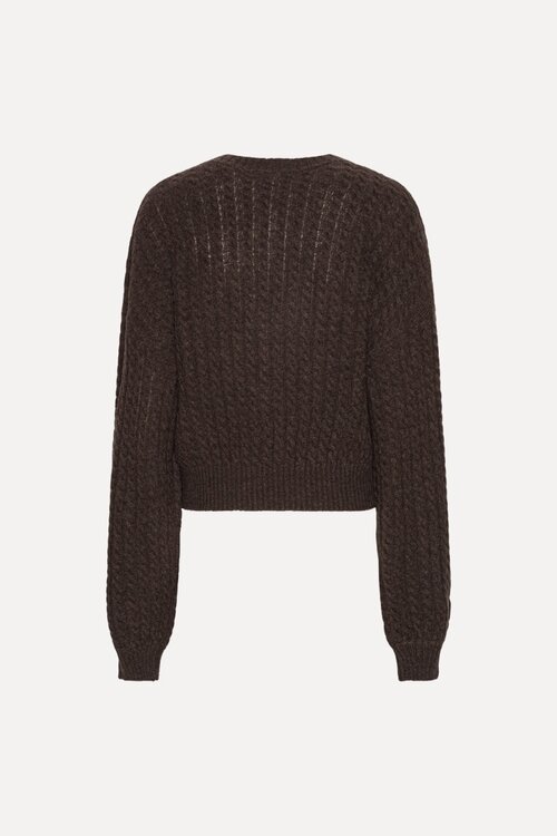 Rotate Kabelpullover V-Ausschnitt Braun