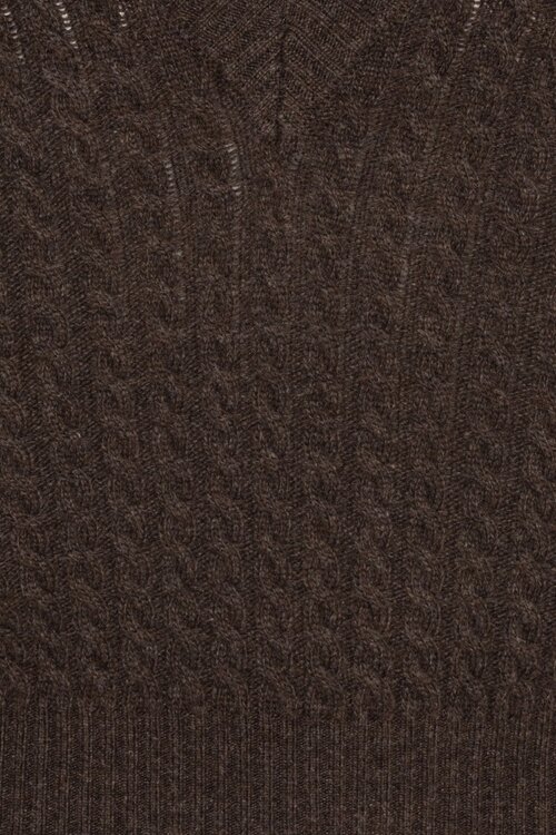 Rotate Kabelpullover V-Ausschnitt Braun