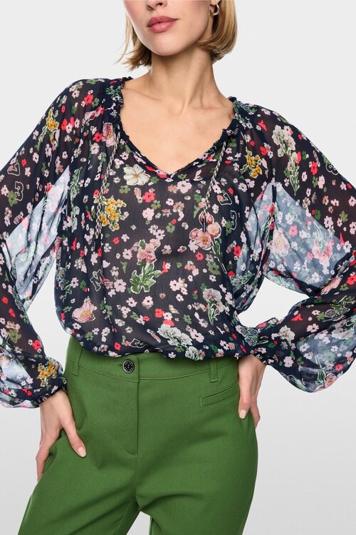 Marc Cain Bluse Blume Blau