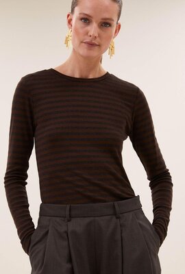 By Bar Basic Streifen T-Shirt Braun