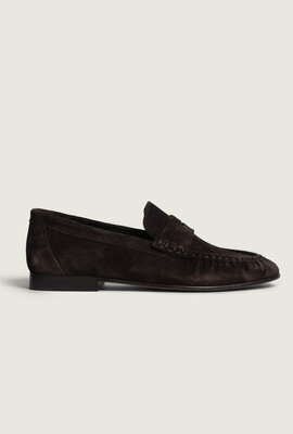 Posa Brauner Penny Loafer Falten Wildleder