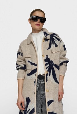 10Days Lange Strickjacke Blume Ecru