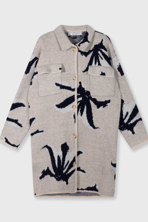 10Days Lange Strickjacke Blume Ecru