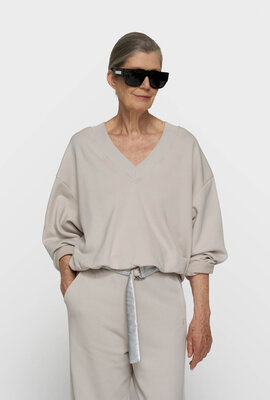 10Days V-Ausschnitt Ballonpullover grau