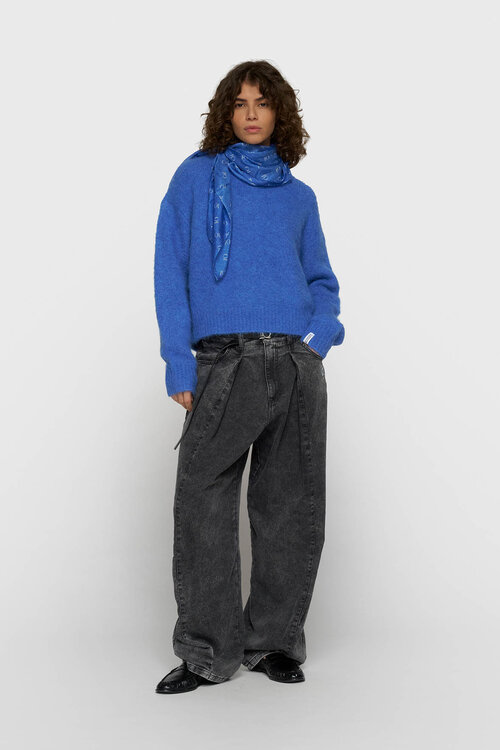 10Days haariger Strickpullover blau
