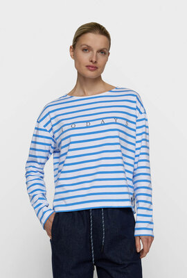 10Days Bootausschnitt-Shirt Streifen blau