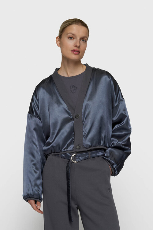10Days cropped Cardigan Fleece Blau