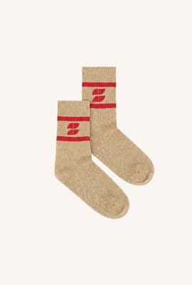 By Bar Logo-Glitzersocken Ecru/Rot