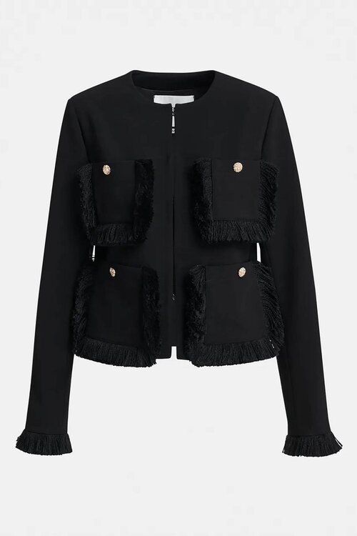 Essentiel Antwerp Kurze Jacke mit Fransen Schwarz