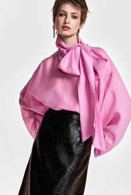 Essentiel Antwerp Bluse mit Schleifenkragen Pink