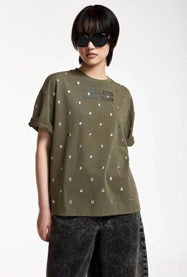 Essentiel Antwerp T-Shirt mit Nieten Khaki