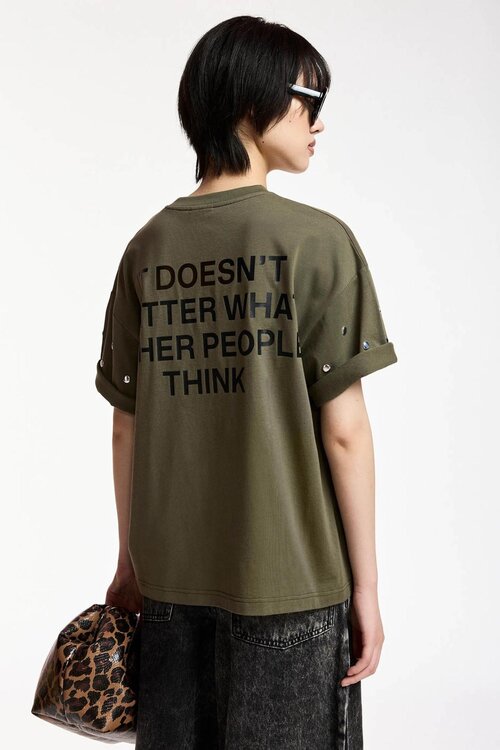 Essentiel Antwerp T-Shirt mit Nieten Khaki