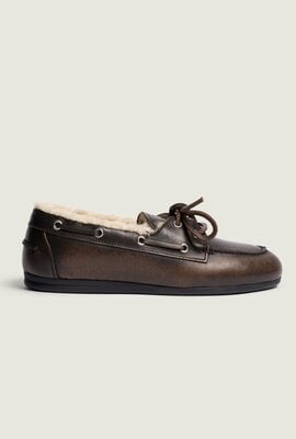 Posa Brauner Boot-Loafer aus Pelzleder