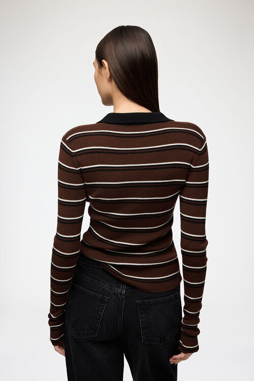 Ganni Poloshirt gestreift Merino braun