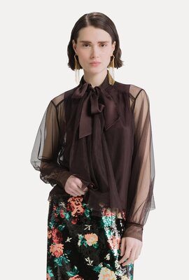 Forte_Forte Mesh-Bluse mit Schal