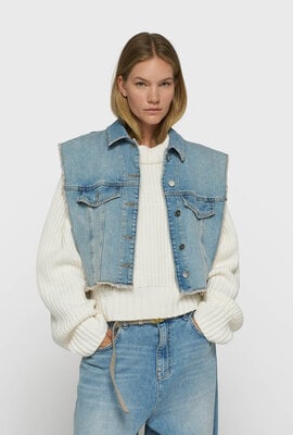 10Days cropped Denim-Gilet blau