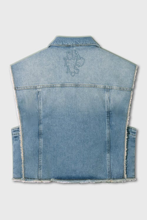 10Days cropped Denim-Gilet blau