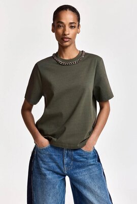 Essentiel Antwerp T-Shirt mit Kette Khaki