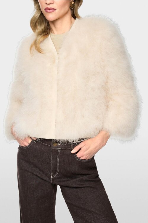 Marc Cain Off White Kurze Federjacke