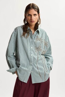 Essentiel Antwerp Gestreifte Bluse mit Pailletten in Grün