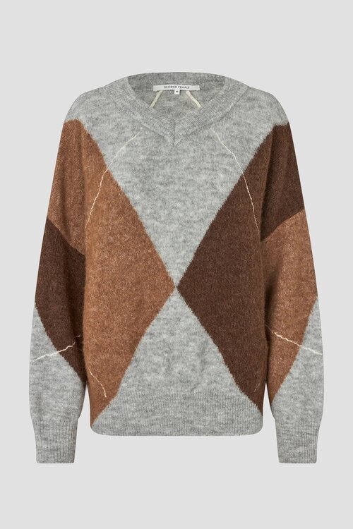 Second Female Forca Knit Vneck grau