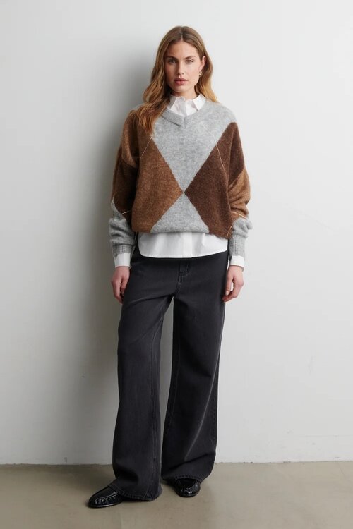 Second Female Forca Knit Vneck grau