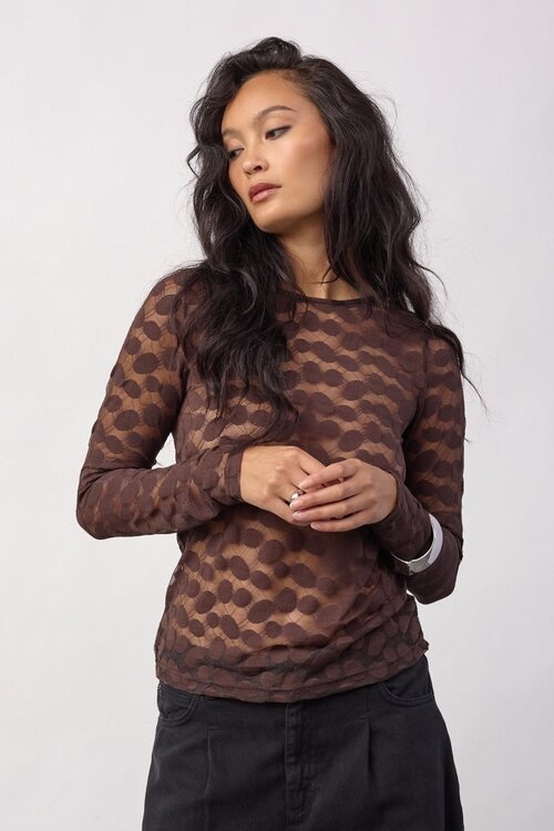 Co'couture Penola Oneck Mesh Top braun