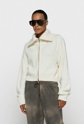 10Days Rippstrick-Cardigan mit Reißverschluss ecru