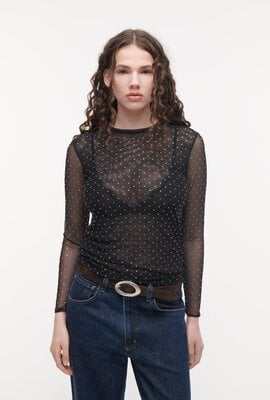 Studio AR by Arma Ines Glitzer-Mesh-Shirt schwarz