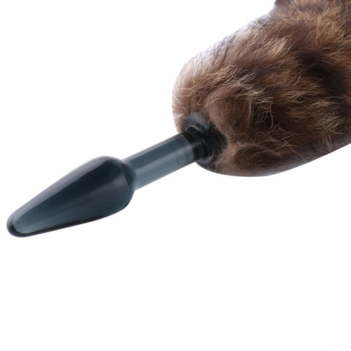 Auxfun® Fluffy Butt Plug Vossen staart Zwarte glazen plug