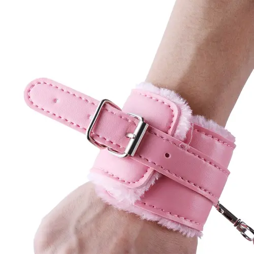 Auxfun® Gepolsterte Handschellen Bettfesseln mit Kette Rosa