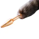 Auxfun® Fluffy Butt Plug - Fox tail - Brown glass  butt plug