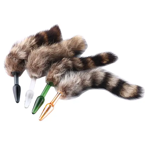 Fluffy Butt Plug Queue de renard Bouchon en verre brun
