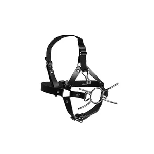 ShotS Head Harness With Spider Gag and Nose Hooks - black