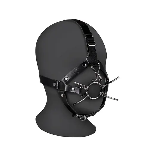 ShotS Head Harness With Spider Gag and Nose Hooks - black