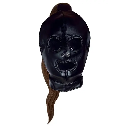 OUCH! Bondage Mask With Brown Ponytail