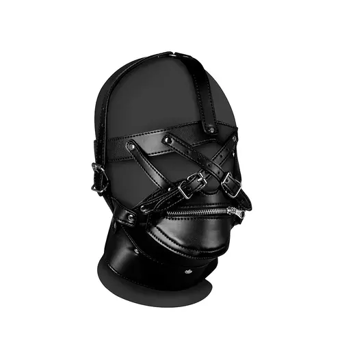 OUCH! Head Harness With Zipper and Lock - Black