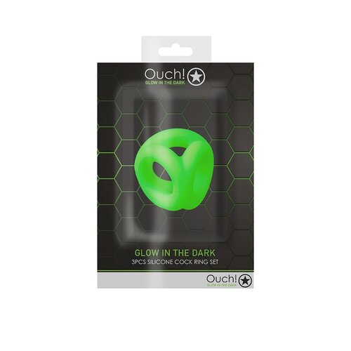 OUCH Cock Ring con Correa de Bola Brilla en la Oscuridad