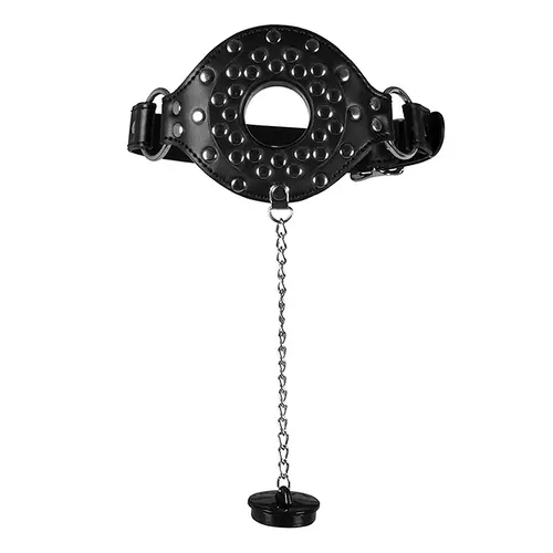 Bâillon à bouche ouverte avec bouchon - Noir