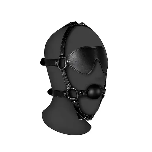 Harnais de tête avec masque et balle de gag noir